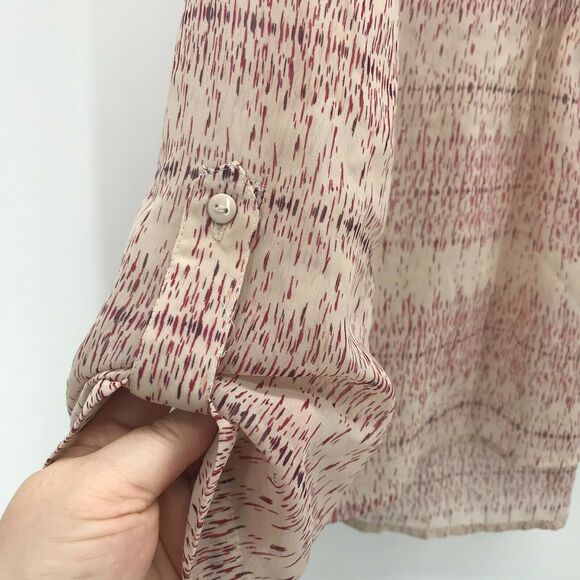 UO Pins & Needles Top Womens Medium Pink Ivory V Neck Smocked Button Down - Picture 3 of 9